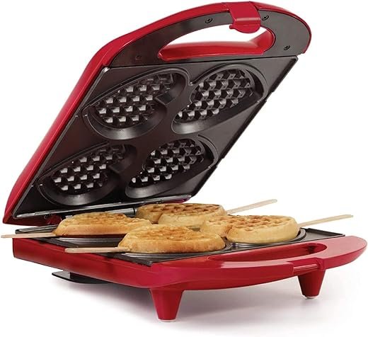 Heart Waffle Maker - Non-Stick, Red