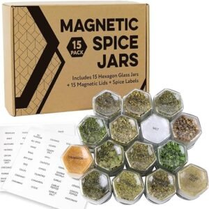Hexagonal Glass Magnetic Spice Jars - 15 Pack