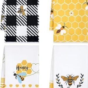 Honey Bee Kitchen Towels, Polyester, 4-Pcs (Black)