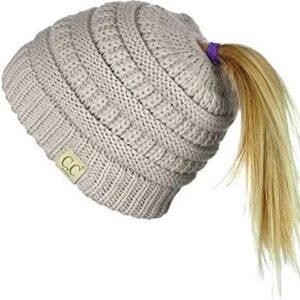 Kids' Cable Knit Messy High Bun Beanie