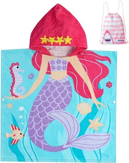 Kid's Hooded Towel with Mermaid Design