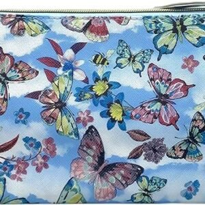 Large Travel Makeup Bag, Waterproof PU Leather (Butterfly Blue)