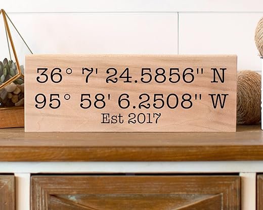 Latitude Longitude Wood Sign - Anniversary Gift