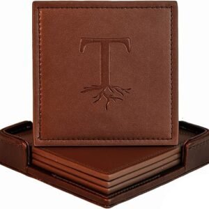 Leather Coaster Set with Holder (4pcs)