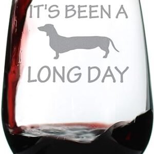 Long Day Stemless Wine Glass - Funny Dachshund Decor and Gifts - 17 Ounce
