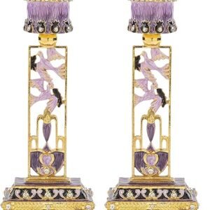 Matashi Shabbat Candlestick Holder - Hand-Painted Gold-Plated