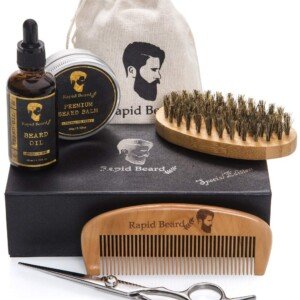 Men's Beard Grooming Kit with Brush, Comb, Oil, Balm