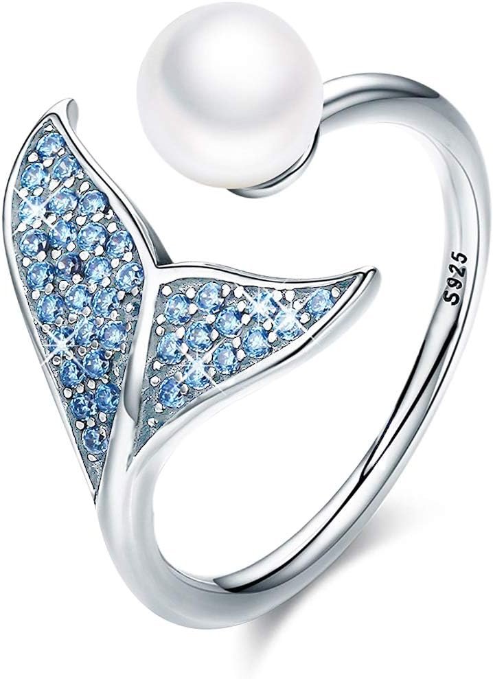 Mermaid Tail Ring with Blue Cubic Zirconia