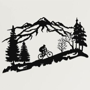 Metal Biker Wall Art - Mountain Tree and Cyclist Themed
