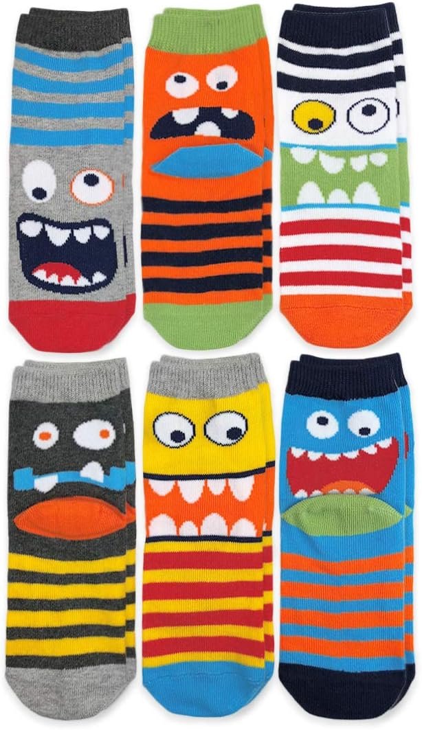 Monster Pattern Crew Socks 6-Pack