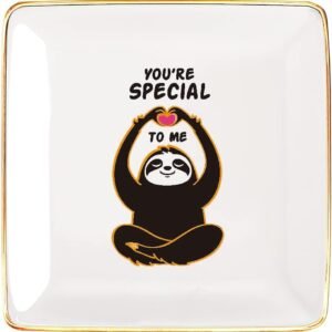 Motivational Yoga Sloth Ceramic Jewelry Tray Gifts