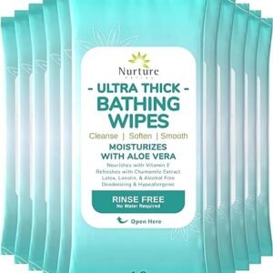 Nurture XL Thick Body Wipes | 120 Disposable Wet Cleansing Bath Cloths