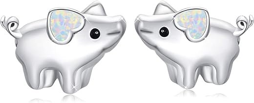 Opal Pig Stud Earrings - Small, Cute, Sterling Silver