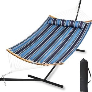 Outdoor Hammock with Stand - Blue Stripe