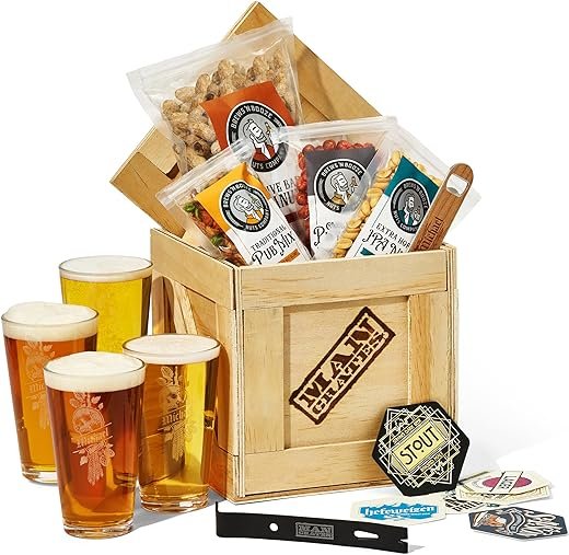 Personalized Barware Crate with Laser-Etched Glasses