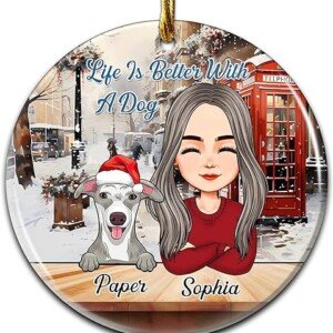 Personalized Girl with Dog Christmas Ornament