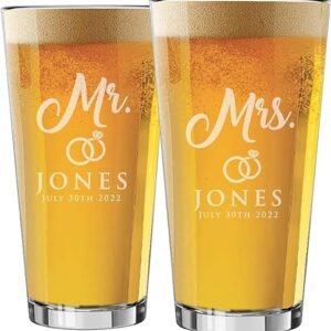 Personalized Mr & Mrs Engraved Pint Glasses - Set of 2