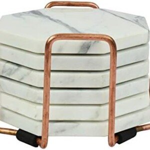 Premium Italian White Marble Coasters - Set of 6