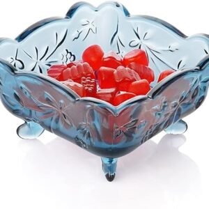 Retro Carved Glass Fruit Bowl - Blue