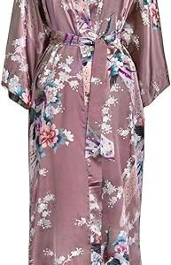 Satin Kimono Robe - Floral Design