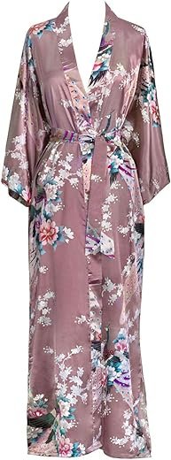 Satin Kimono Robe - Floral Design