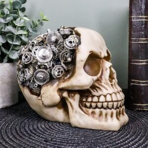 Steampunk Cyborg Gearwork Skull Statue