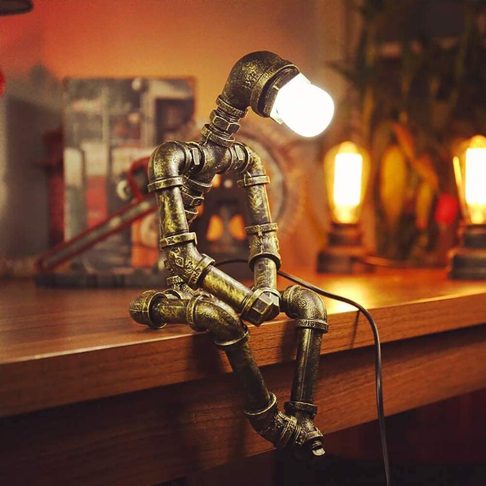 Steampunk Robot Pipe Lamp in Bronze