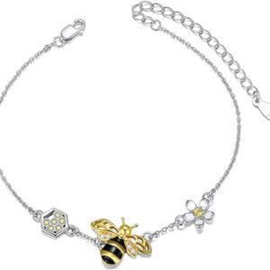 Sunflower Bee Bracelet, Adjustable Chain Jewelry