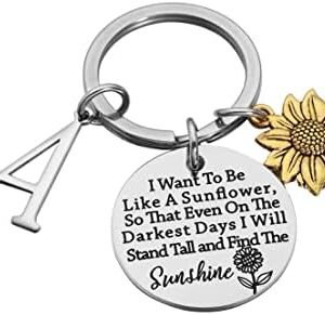 Sunflower Initial Charm Keychain - Inspirational Gift