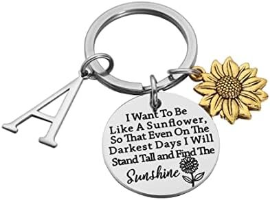 Sunflower Initial Charm Keychain - Inspirational Gift