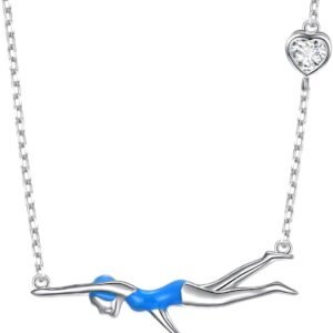 Swimming Girl Pendant Necklace - Sterling Silver