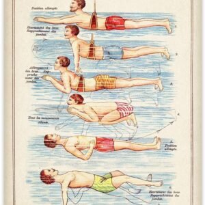 Vintage French Swimming Lessons Art Print