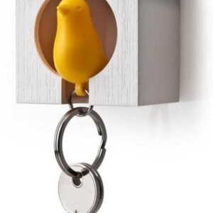 White Mini Birdhouse with Yellow Bird Keychain