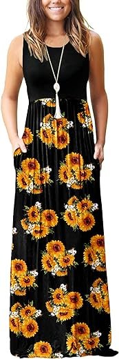 Womens Summer Sleeveless Maxi Dress with Pockets