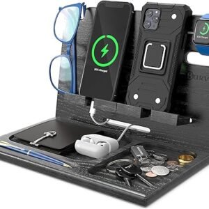 Wood Docking Station Nightstand Organizer