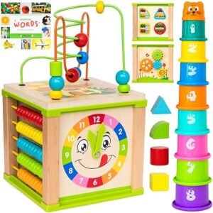 Wooden Activity Cube for Toddlers - Educational Sensory Toy