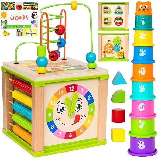 Wooden Activity Cube for Toddlers - Educational Sensory Toy