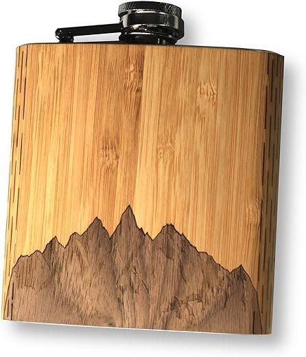 Wooden Hip Flask - Sawtooth Mountains