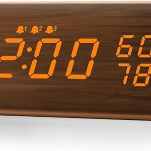 Wooden LED Alarm Clock with 3 Alarms