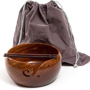 Wooden Yarn Bowl Holder with Travel Bag