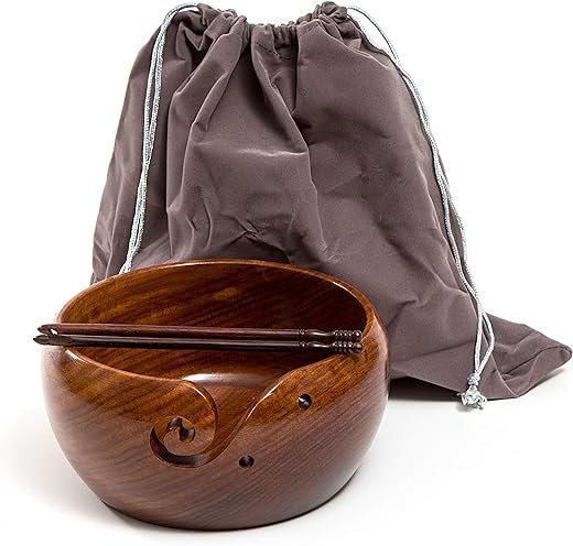 Wooden Yarn Bowl Holder with Travel Bag