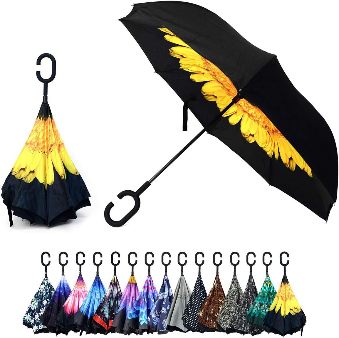 Yellow Flower Double Layer Inverted Umbrella