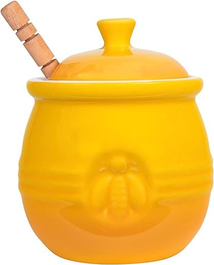 Yellow Stoneware Honey Pot with Dipper