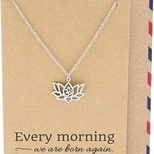 Yoga Lotus Pendant Necklace with Inspirational Quote
