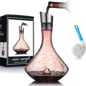 YouYah Wine Decanter Set: Built-in Aerator, Stainless Steel Lid
